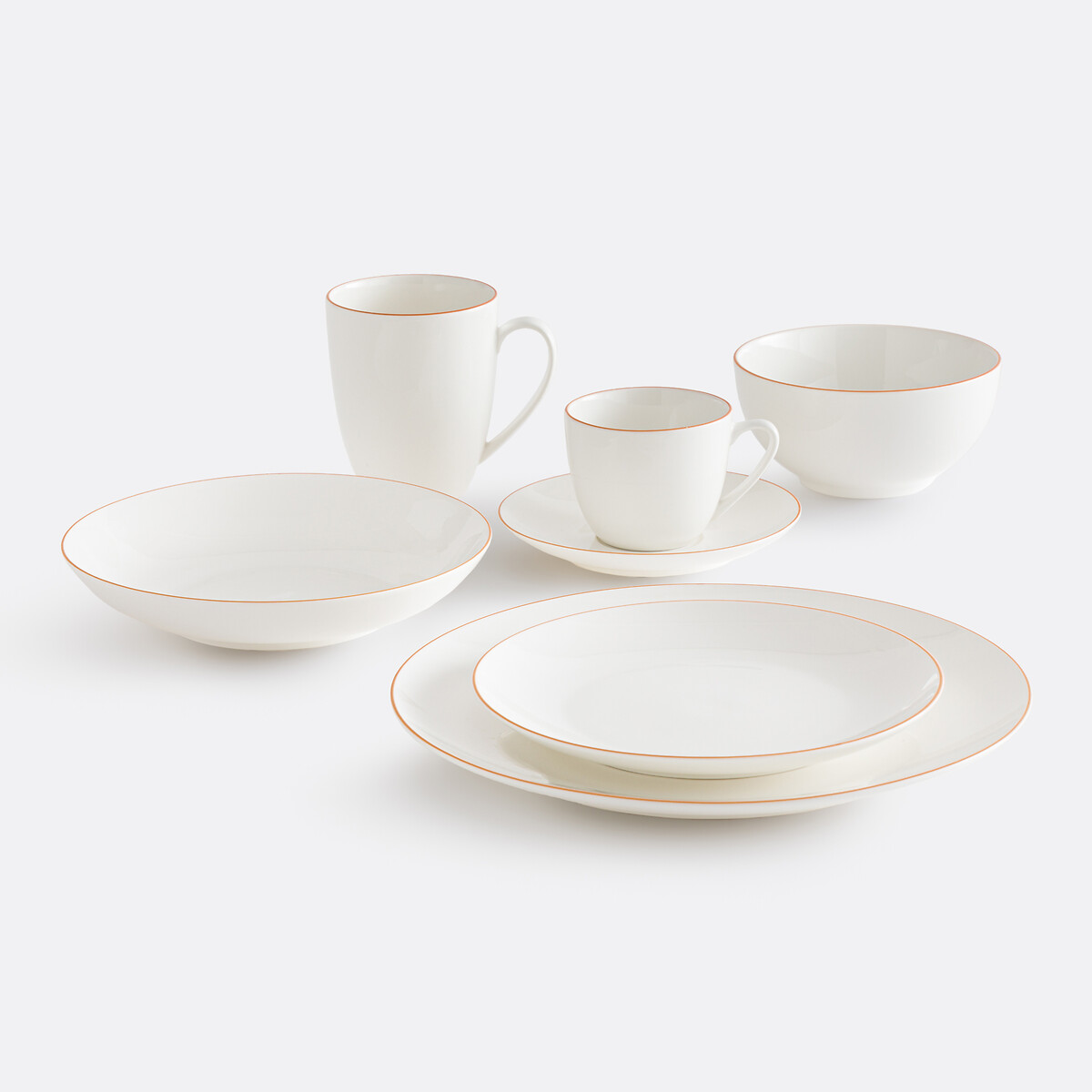 Lot de 4 assiettes plates porcelaine, Malo blanc/orange, LA REDOUTE INTERIEURS