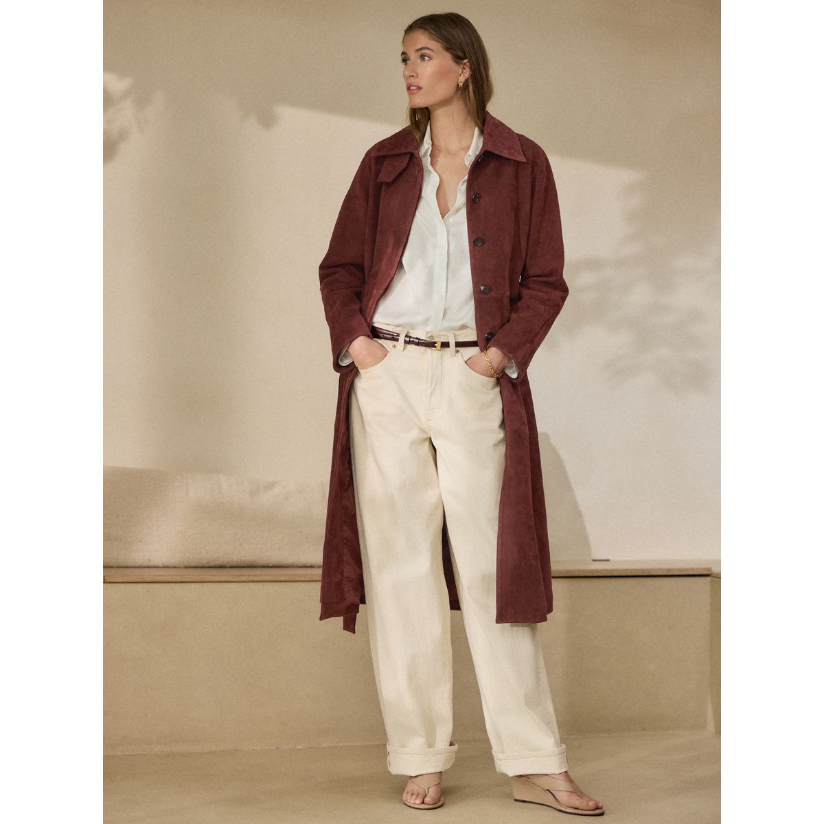 Trench en daim à ceinture marron fauve, NEXT