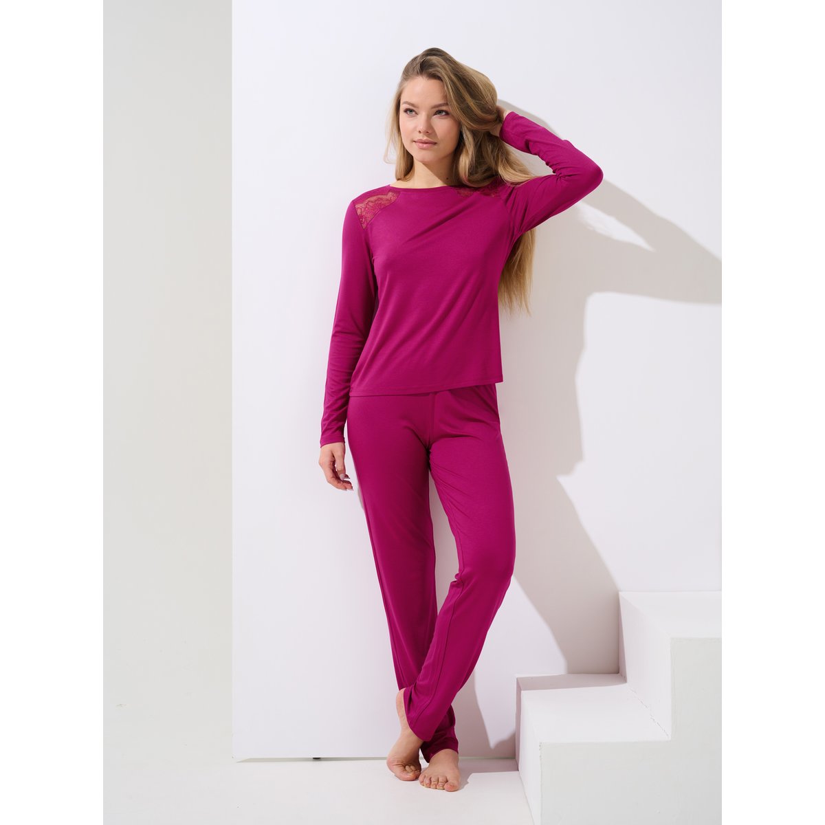 Pyjama pantalon top manches longues EVELYN magenta, LISCA