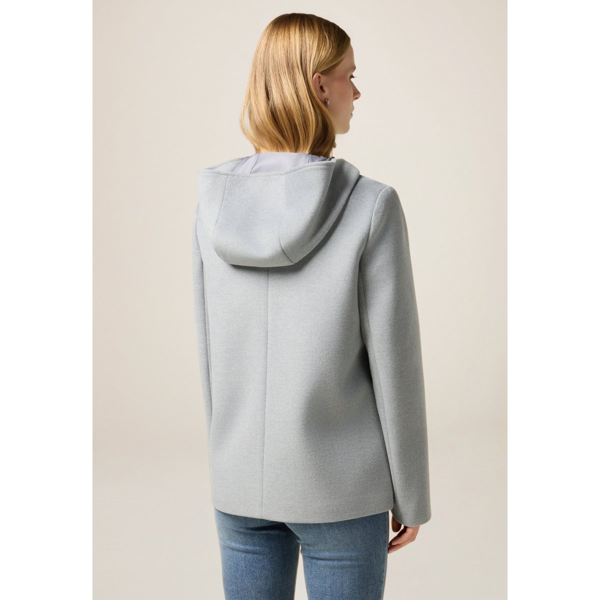 Manteau court avec fermeture éclair et capuche gris, OLTRE