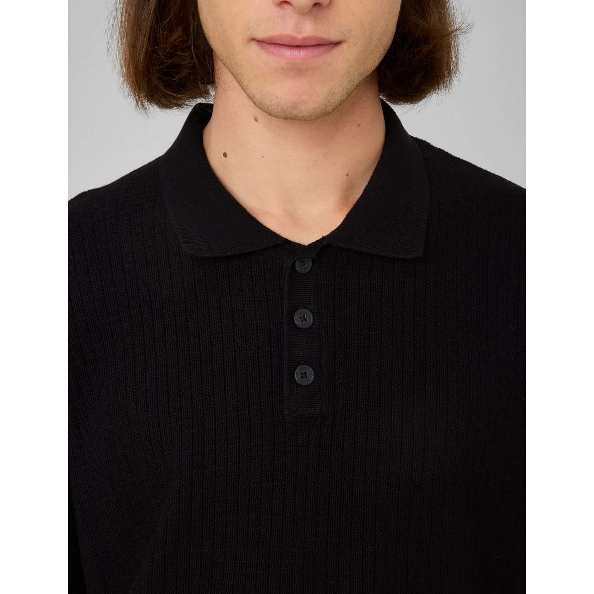 Polo maille côtelée noir, BZB