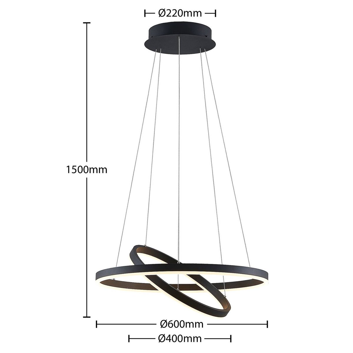 Suspension en métal moderneLED, Albiona noir, blanc, ARCCHIO