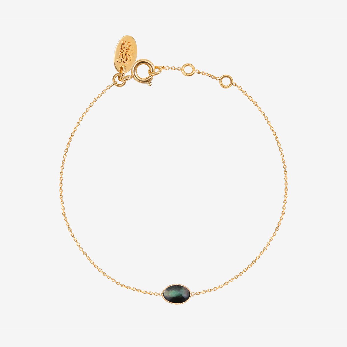 Bracelet doré nacre grise - cab ovale gris, CAROLINE NAJMAN