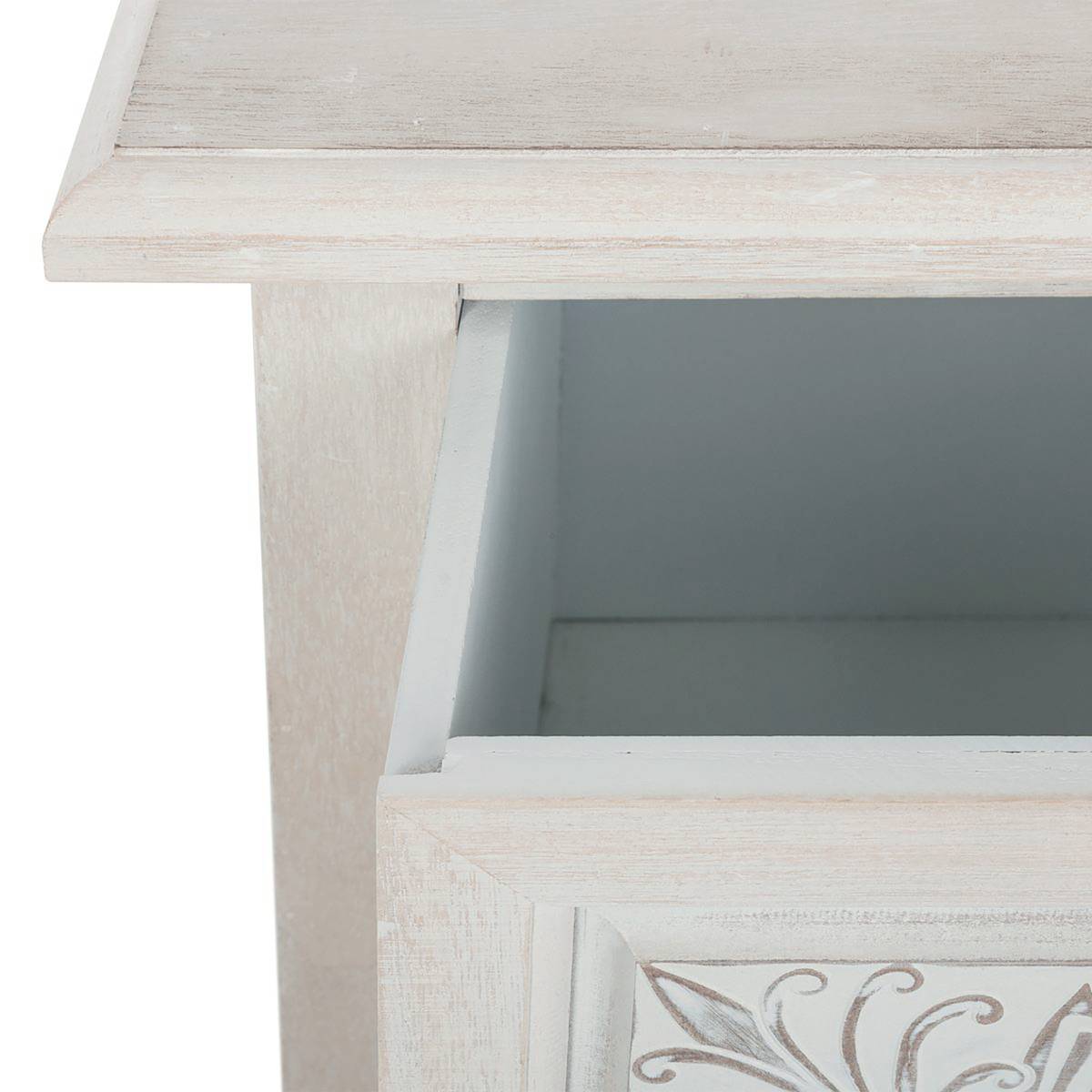 Commode 3 tiroirs en bois motifs embossés HINA blanc, ATMOSPHERA