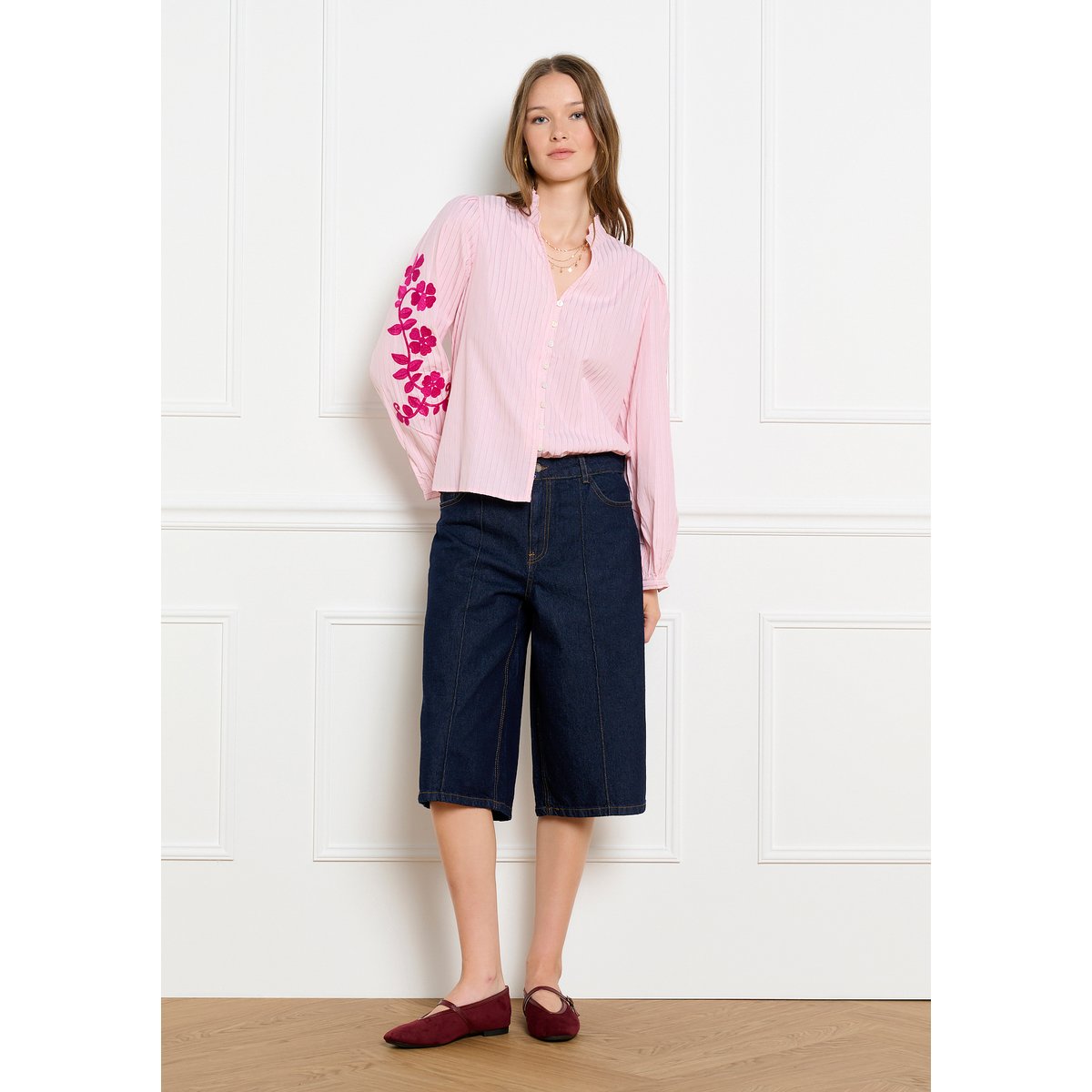 Chemise brodée rose clair, LOLALIZA