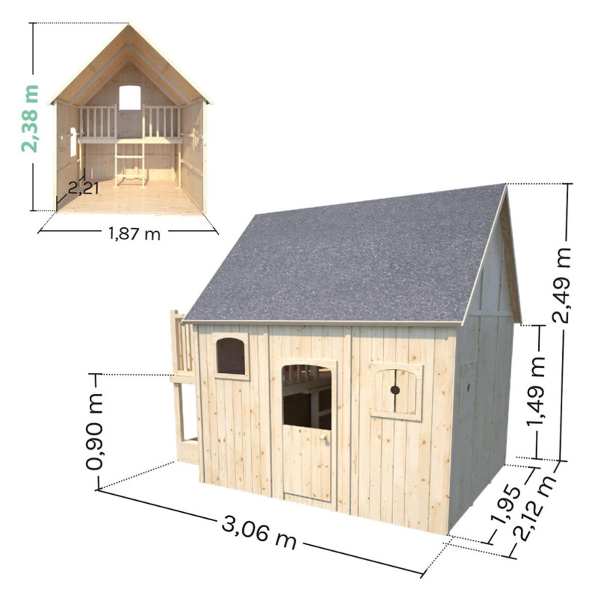 Cabane en bois sur pilotis avec mezzanine et bac à sable DUPLEX marron, SOULET