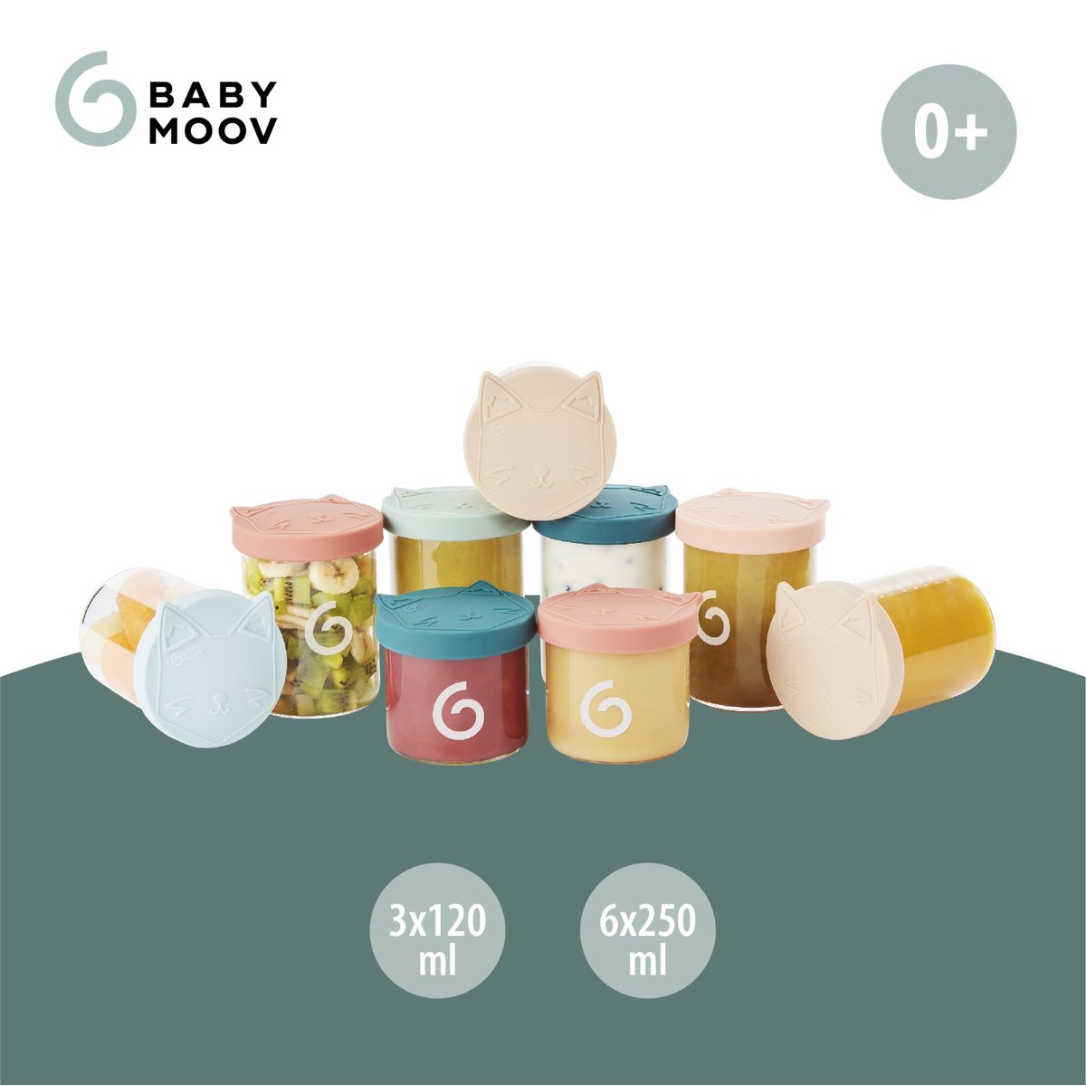 Lot de 6 pots bébé isy 250ml et 3 de 120ml transparent, BABYMOOV