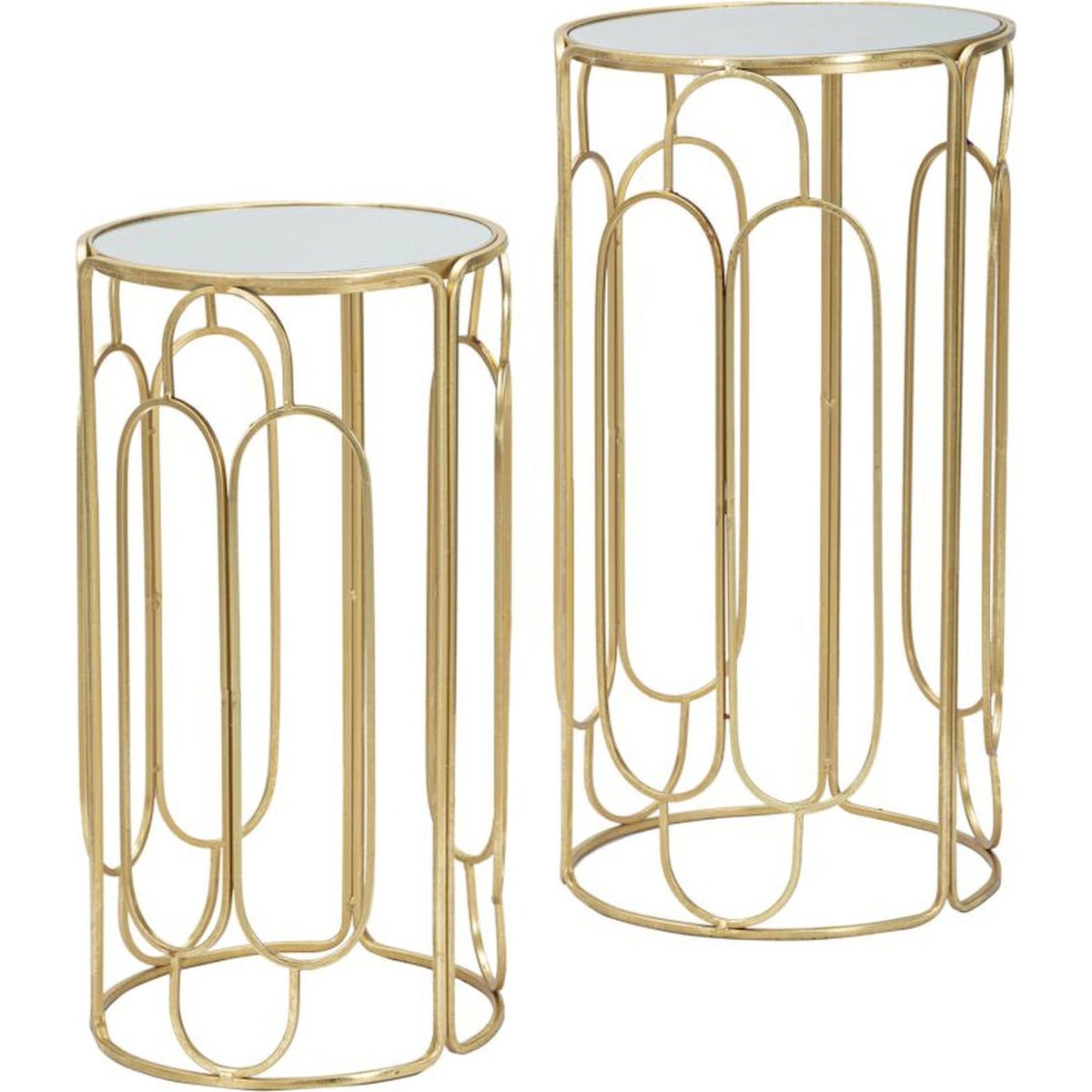 Sellettes rondes en fer plateau miroir GLAM doré et argenté, RECOLLECTION