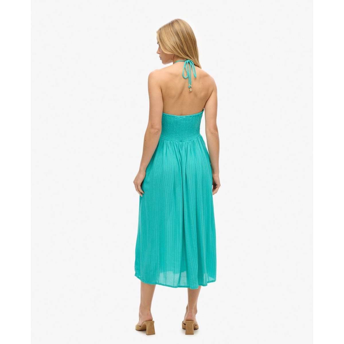 Robe mi-longue ajourée vert tropical, SUPERDRY