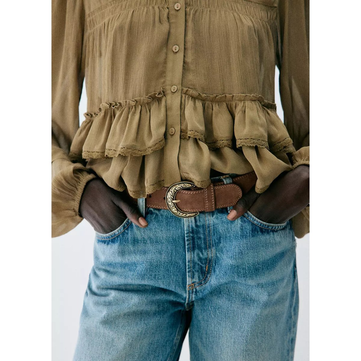 Ceinture imitation daim marron, MANGO