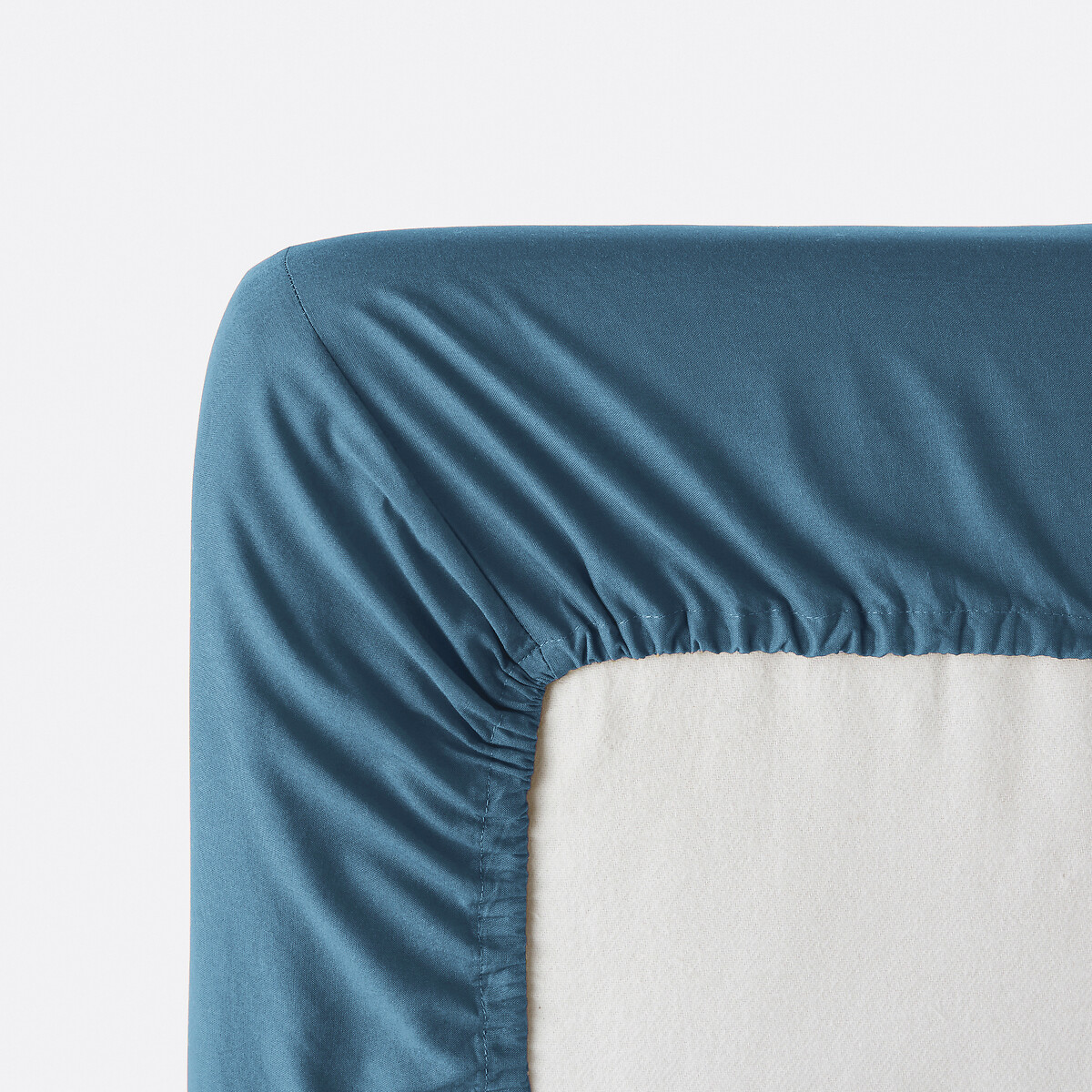 Drap-housse enfant uni, en coton lavé, bonnet 30 cm, KUMCO bleu, LA REDOUTE INTERIEURS
