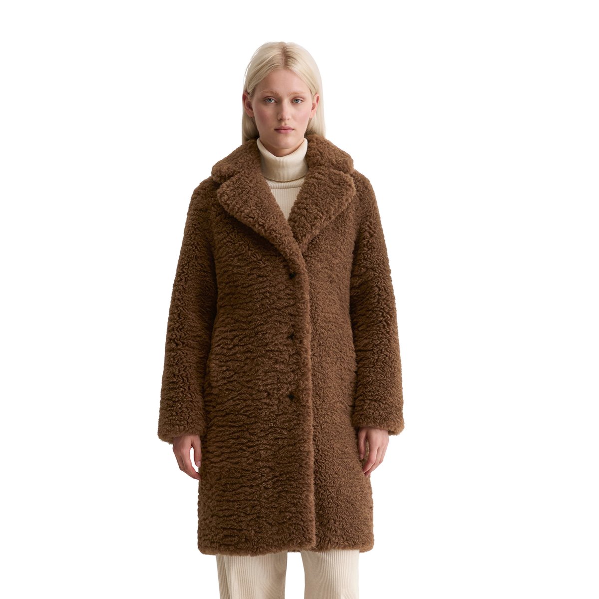 Manteau Teddy relaxed en polyester recyclé marron clair, MARC O'POLO