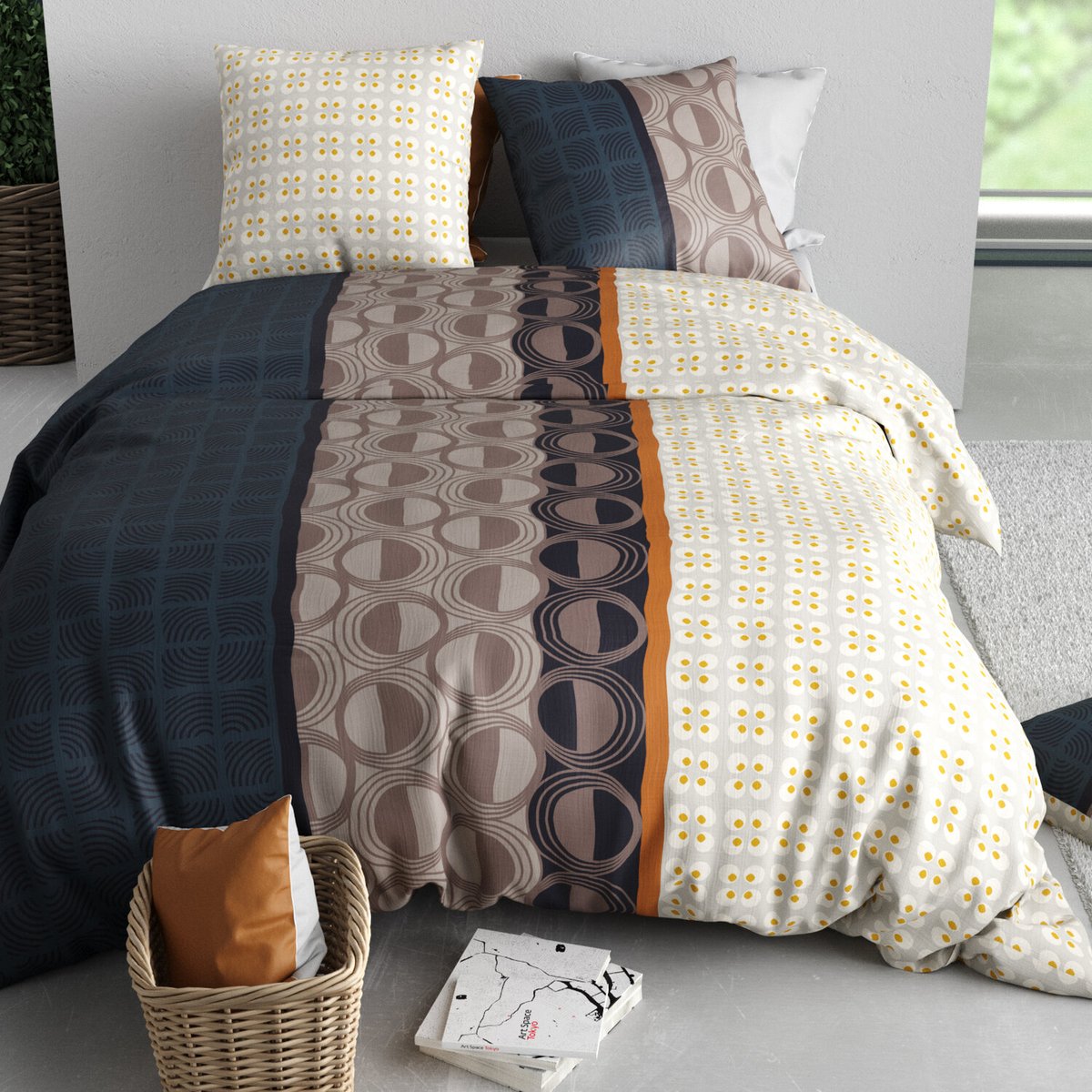Parure housse de couette en coton imprimée, Curtis multicolore, ATELIER DU COTON