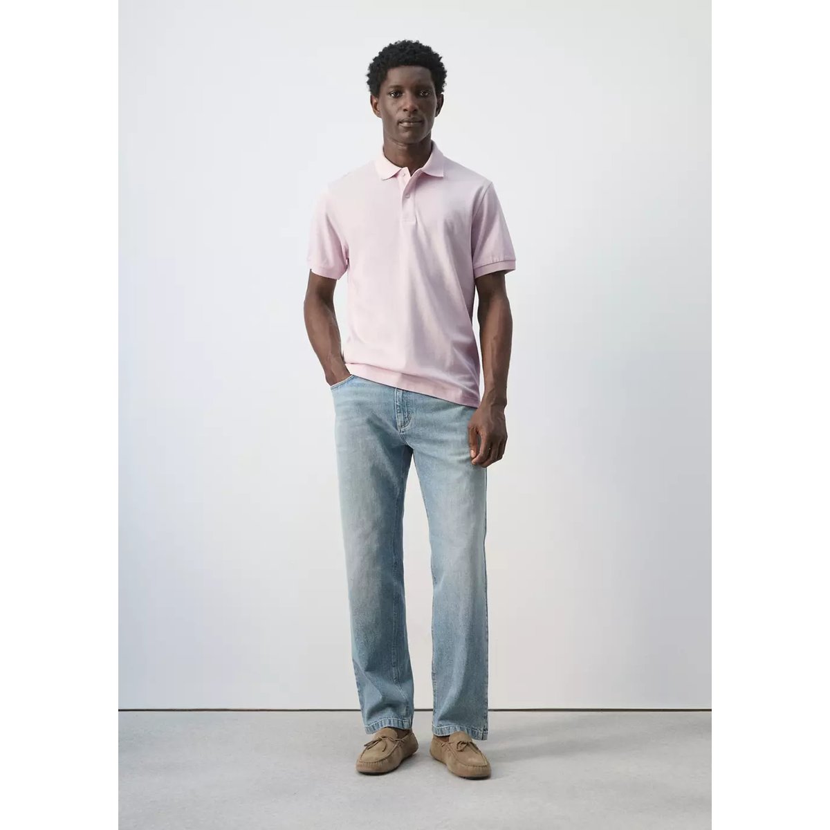 Polo regular-fit piqué coton rose pastel, MANGO MAN
