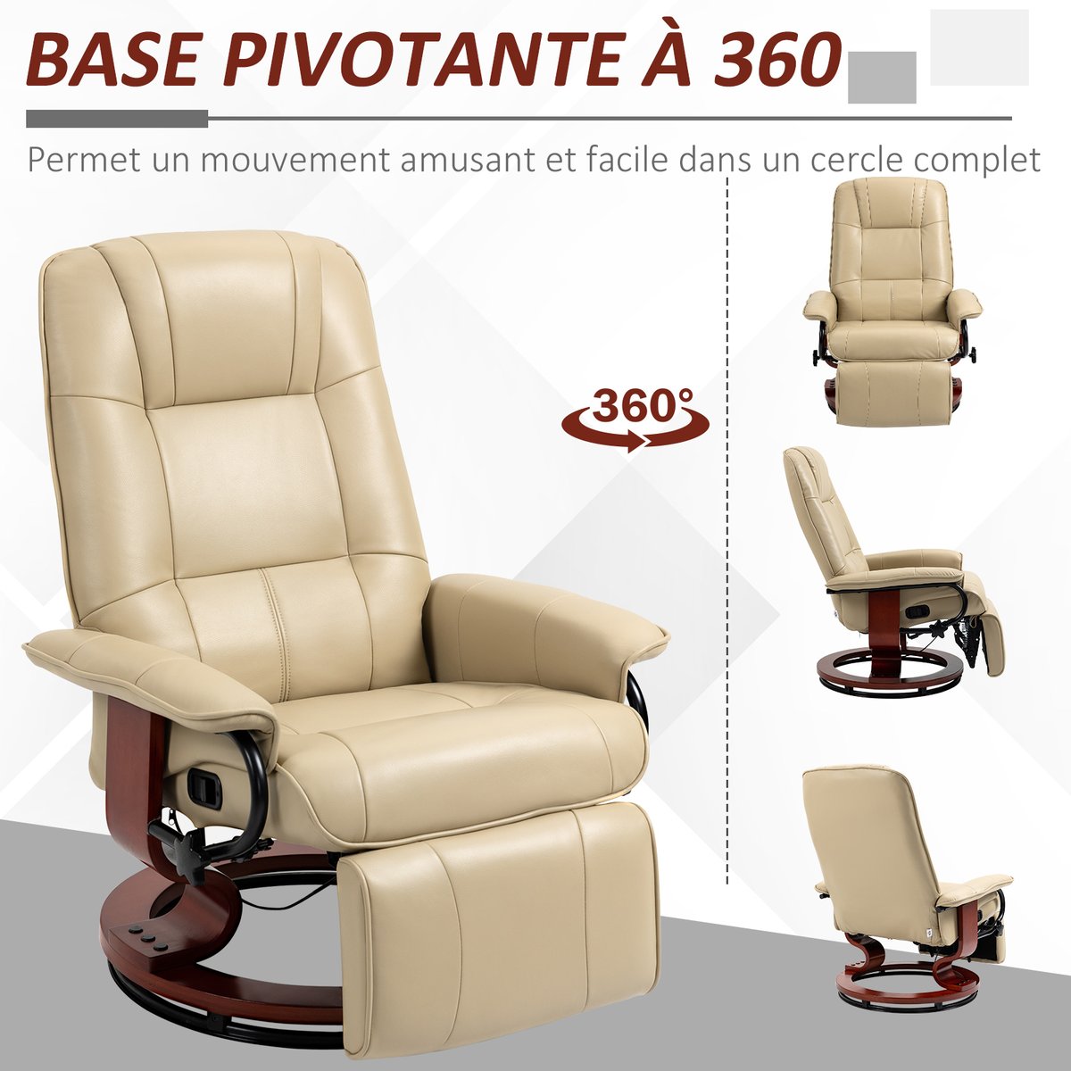 Fauteuil inclinable Revêtement synthétique crème, HOMCOM