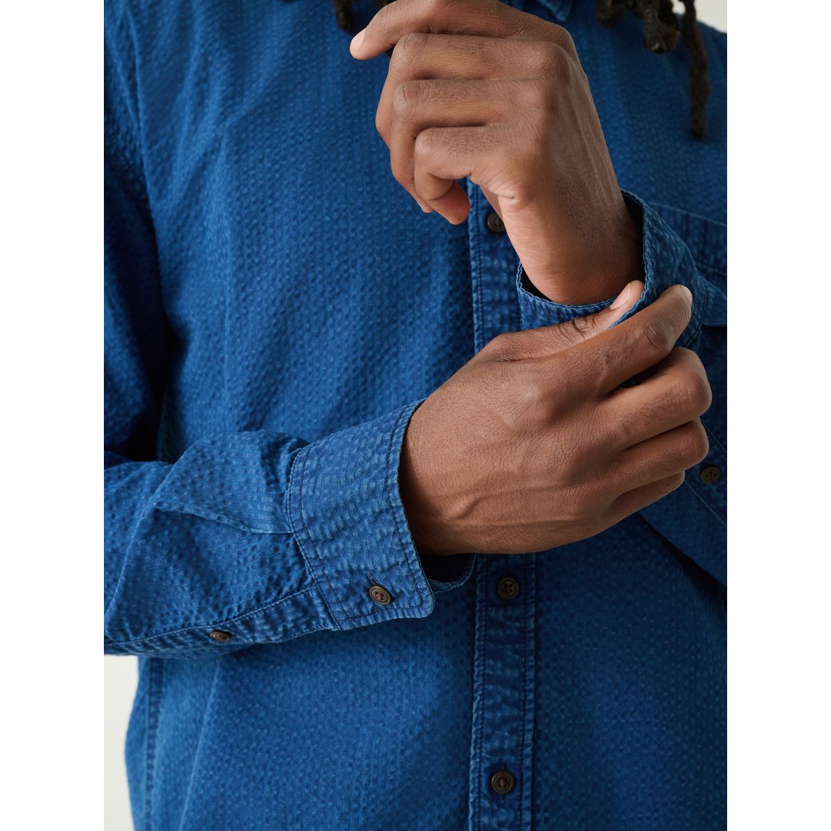 Chemise en denim seersucker à manches longues bleu indigo, NEXT