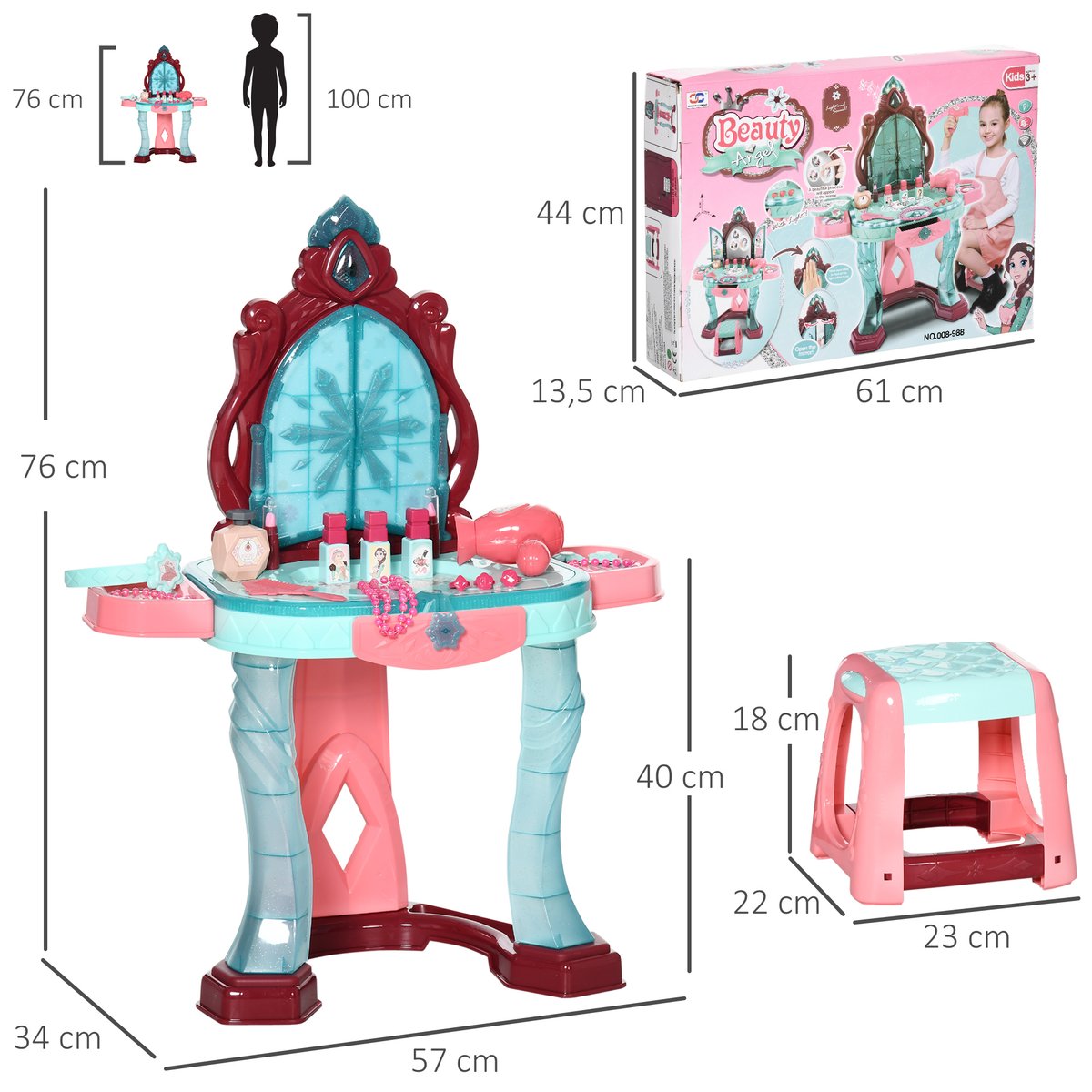 Ensemble de jeu « Coiffeuse pour enfants » PP multicolore, AIYAPLAY