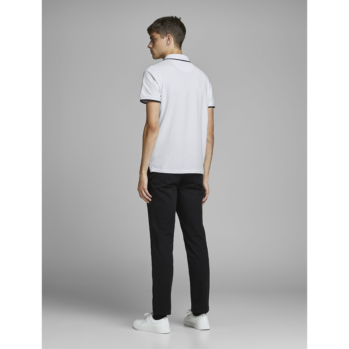 Polo de mangas curtas, em malha piqué branco, JACK & JONES