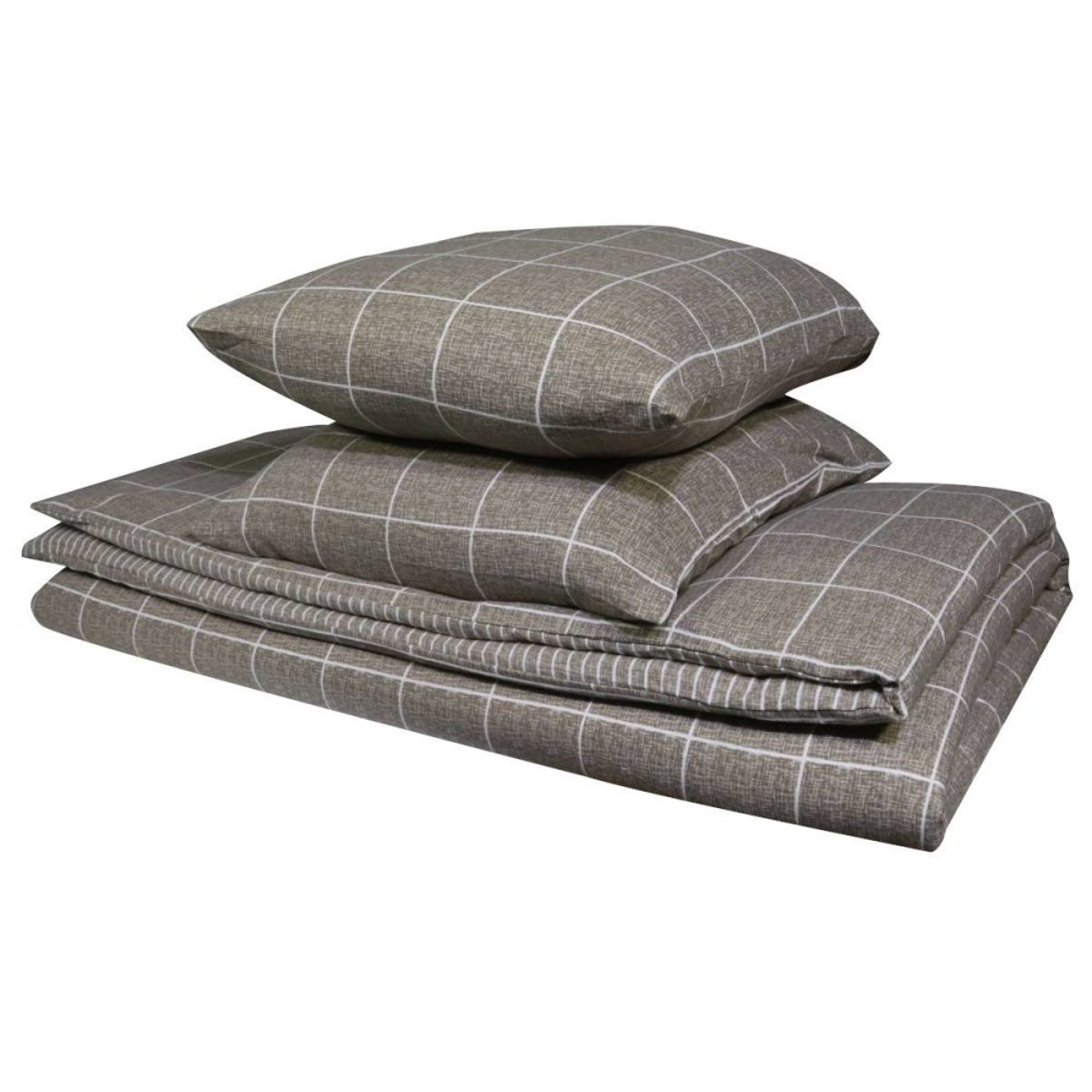 Housse de couette flanelle 100% coton + 2 taies d’oreiller gris, DECORATIE