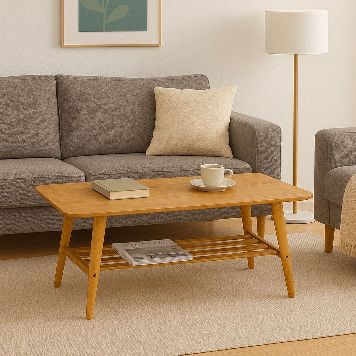 Table basse bambou rectangulaire 2 plateaux 100x40x40cm bois, VERSA