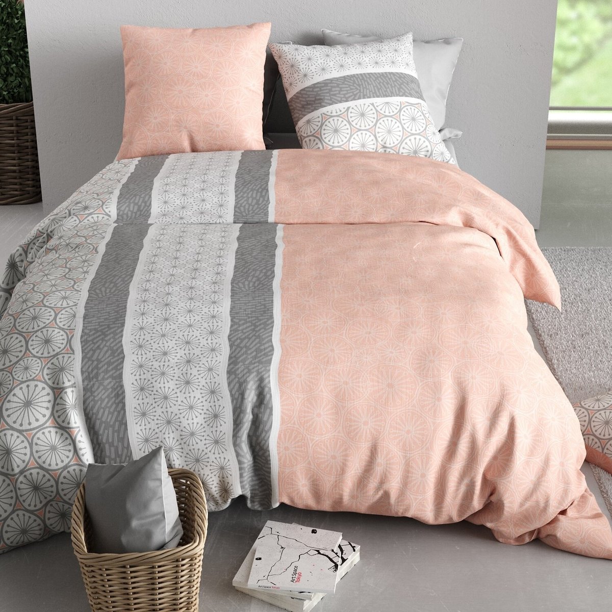 Parure housse de couette en coton imprimée, Cora Line multicolore, ATELIER DU COTON