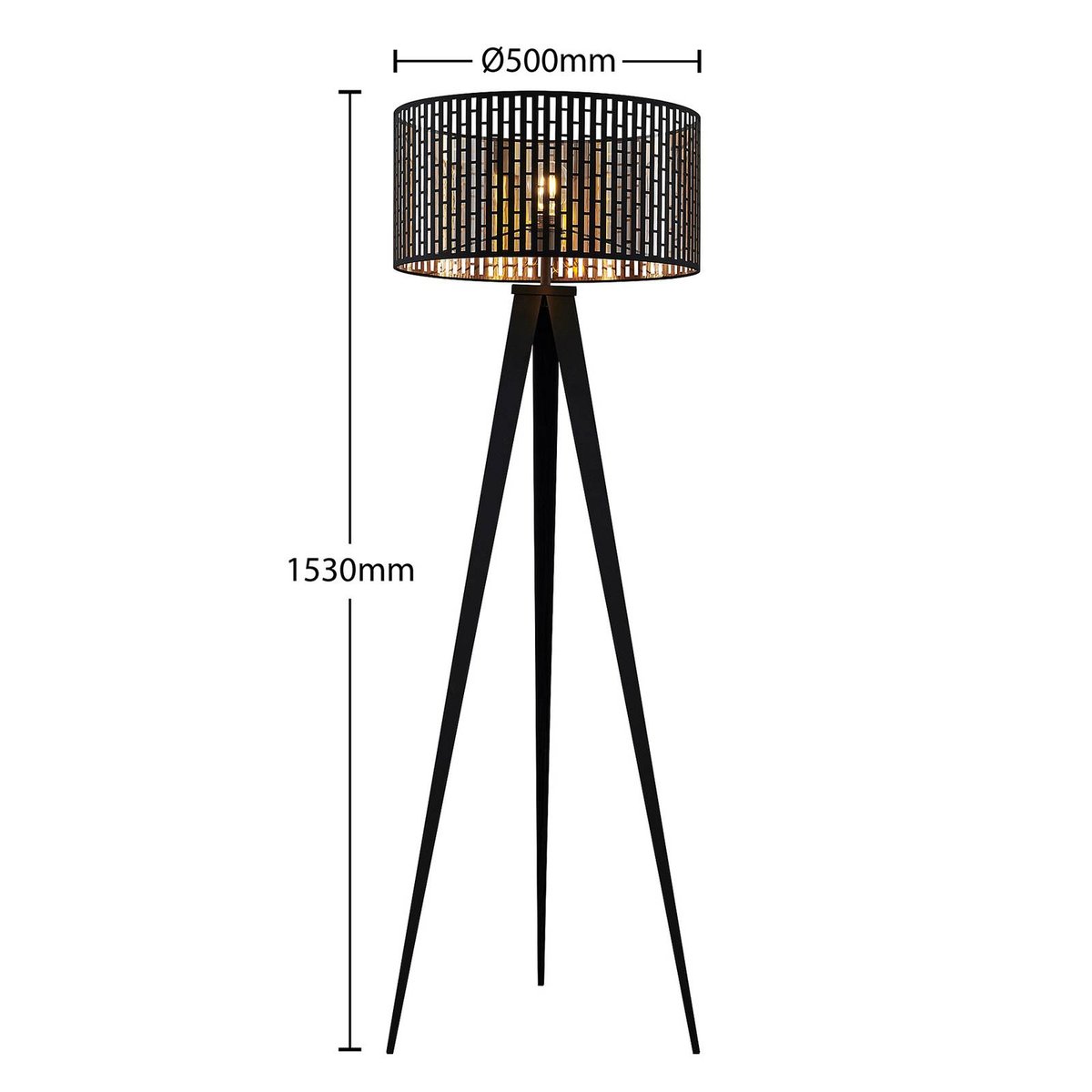 Lampadaire en métal, Thoralf noir, or, LINDBY