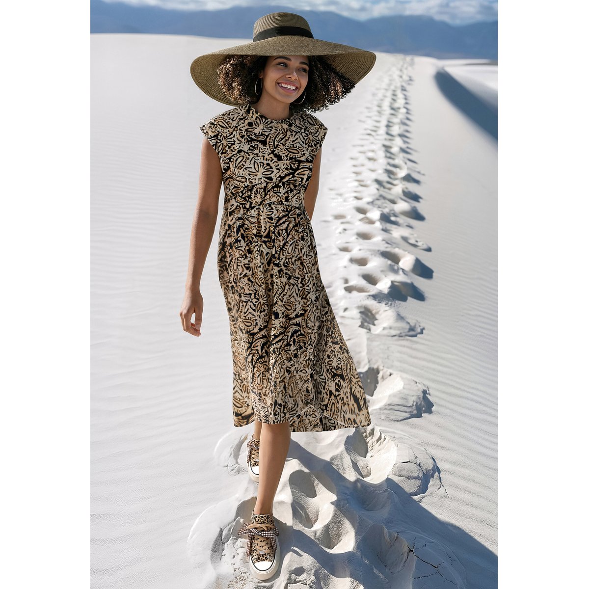 Robe longueur midi à motifs nature/black, CARTOON