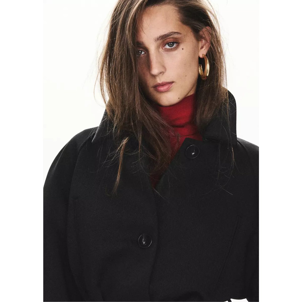 Veste col chemise ceinture noir, MANGO