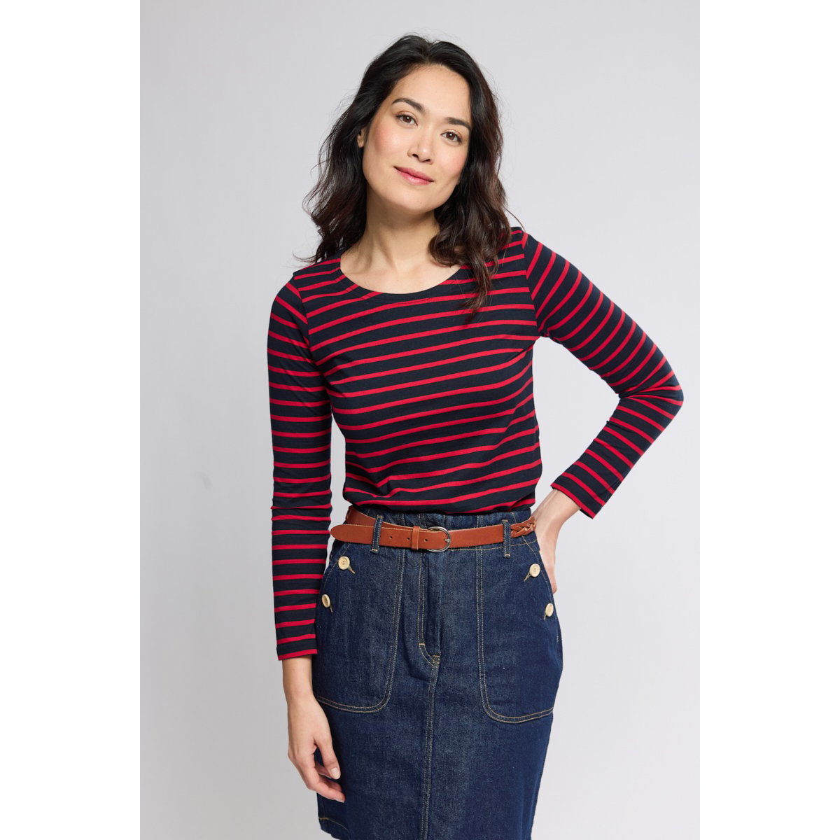 Marinière en coton léger PLOZEVET rich navy/braise, ARMOR-LUX