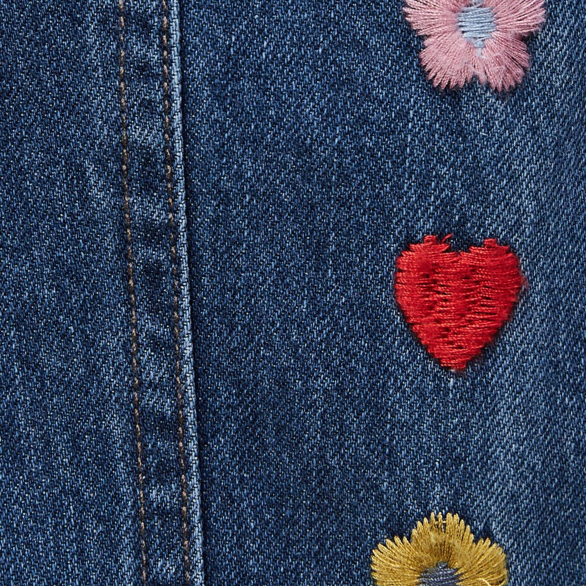 Jean taille élastique brodé en coton denim, BOUT'CHOU