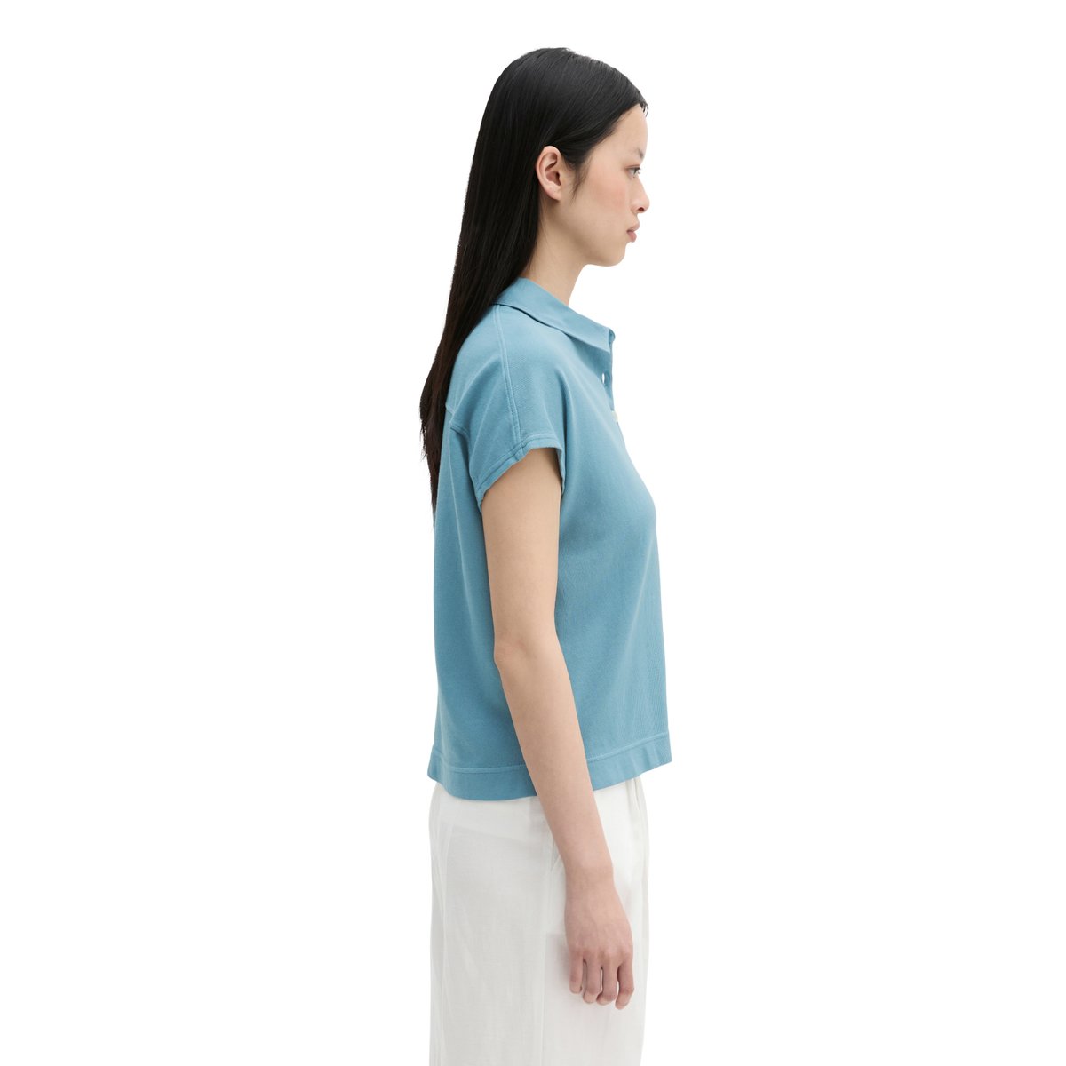 Polo loose en single jersey doux bleu moyen, MARC O'POLO