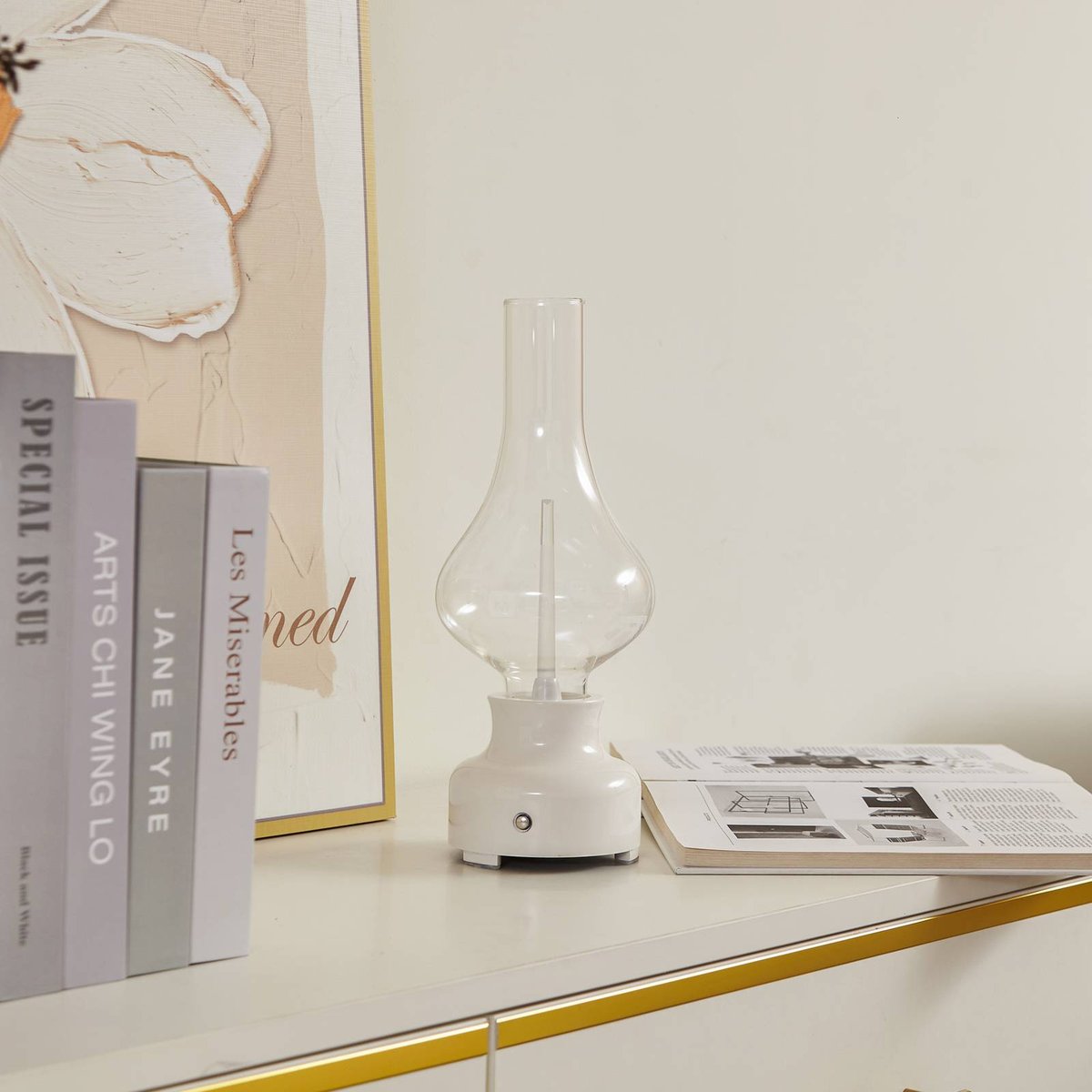 Lampe à poser en verre industrielLED clair, crème, LINDBY