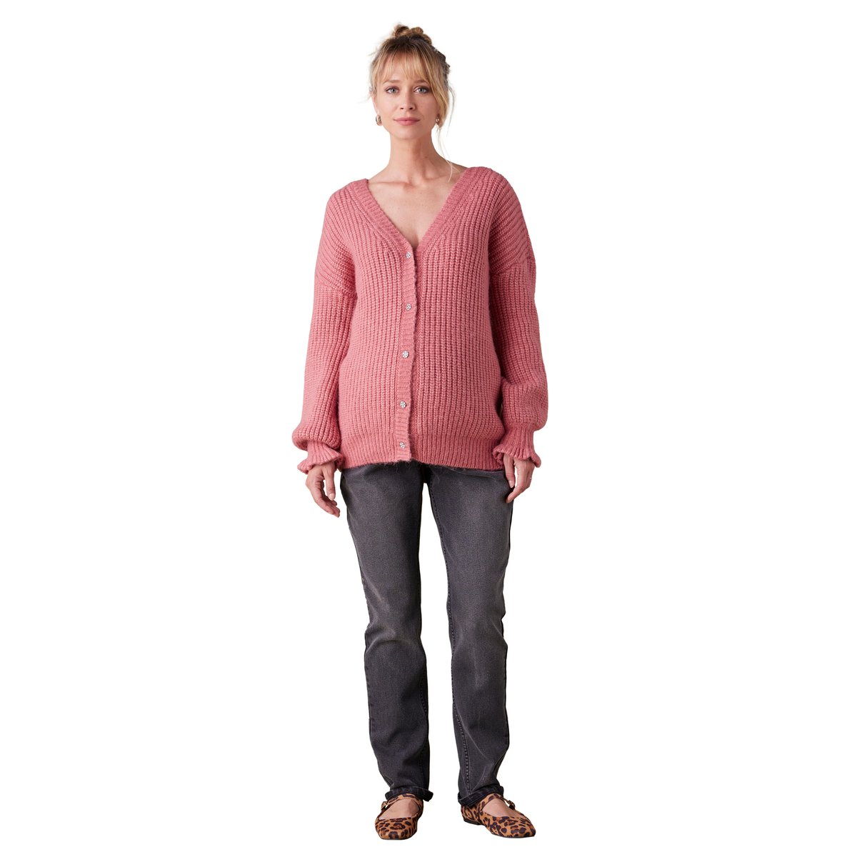 Pull allaitement devant/dos en maille perlée bois de rose, ENVIE DE FRAISE