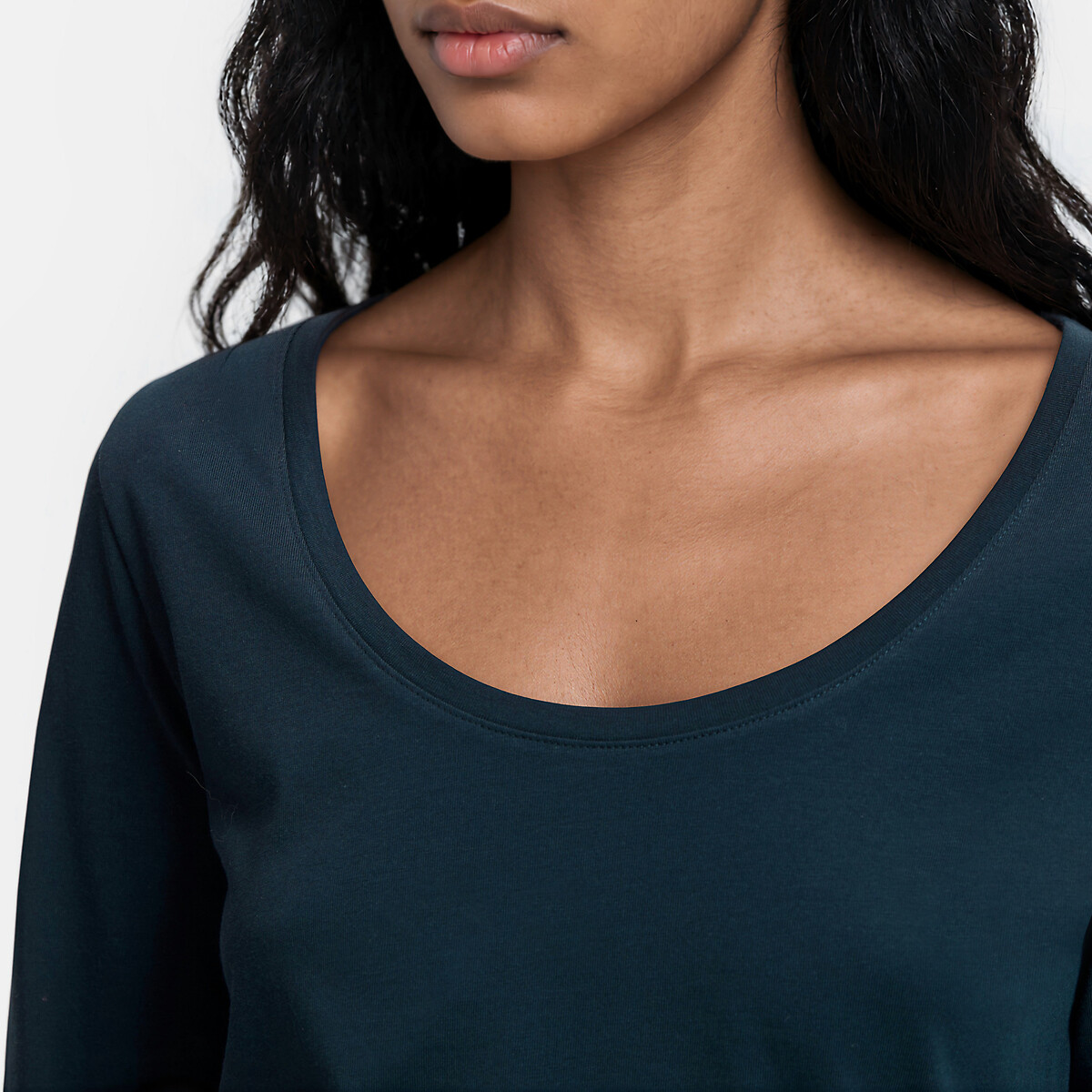 Crew Neck T-Shirt with Long Sleeves navy blue, LA REDOUTE COLLECTIONS