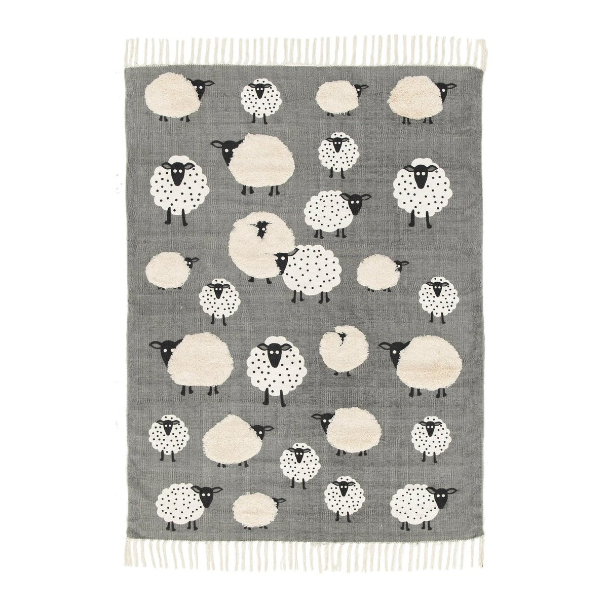 Tapis enfant en coton PETITS MOUTONS gris minéral, AFK LIVING