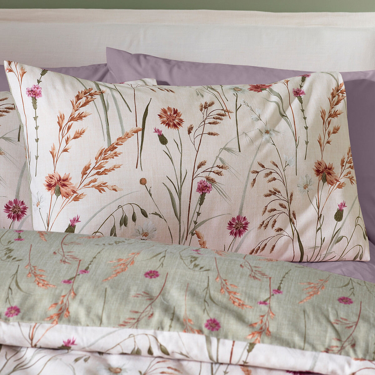 Brushed Grasmere Floral Cotton Reversible Duvet Cover and Pillowcase Set green, CATHERINE LANSFIELD