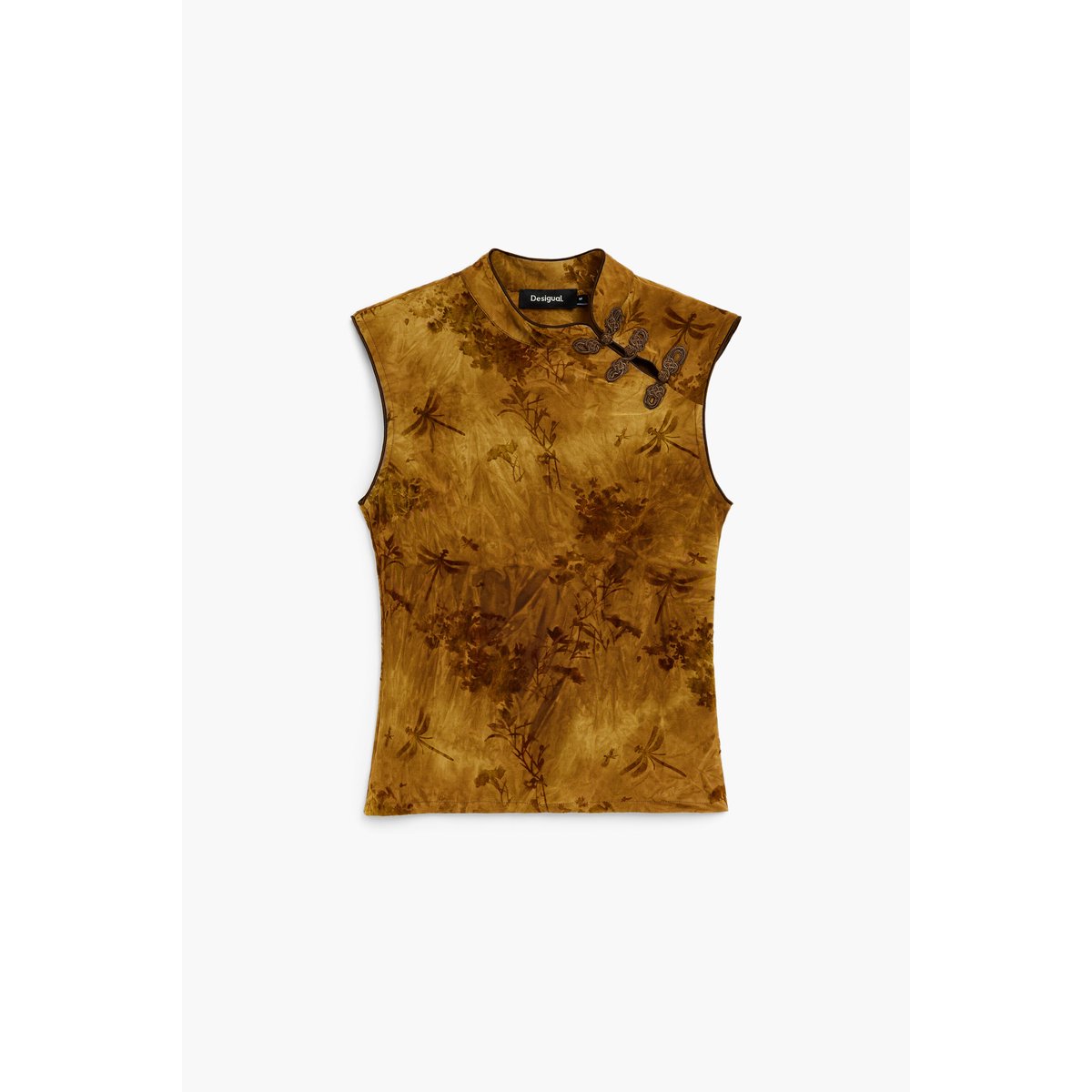top à imprimé floqué marron, DESIGUAL