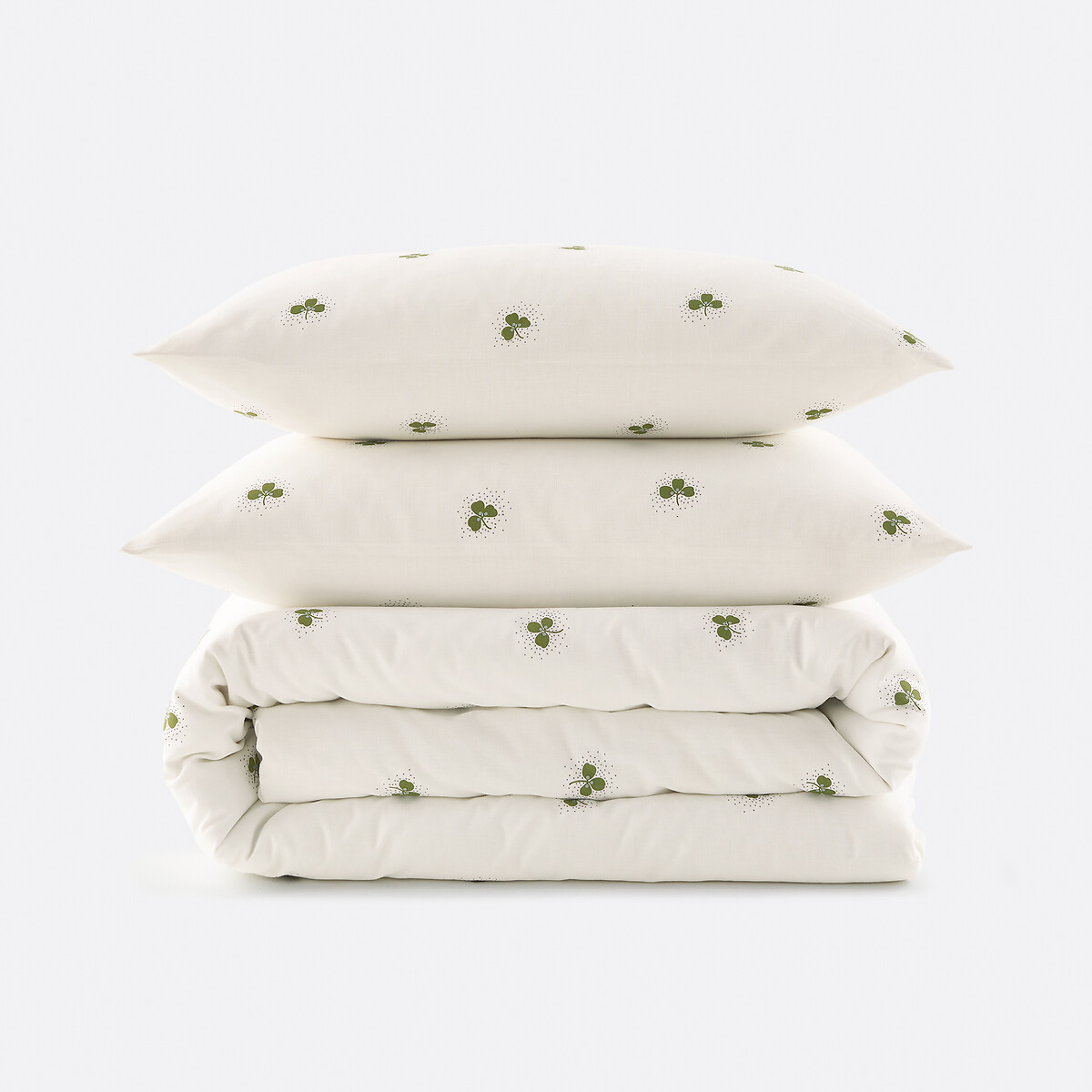 Parure da letto cotone riciclato al 30%, federa quadrata, stampa trifoglio, LUCKY CLOVER fantasia, LA REDOUTE INTERIEURS