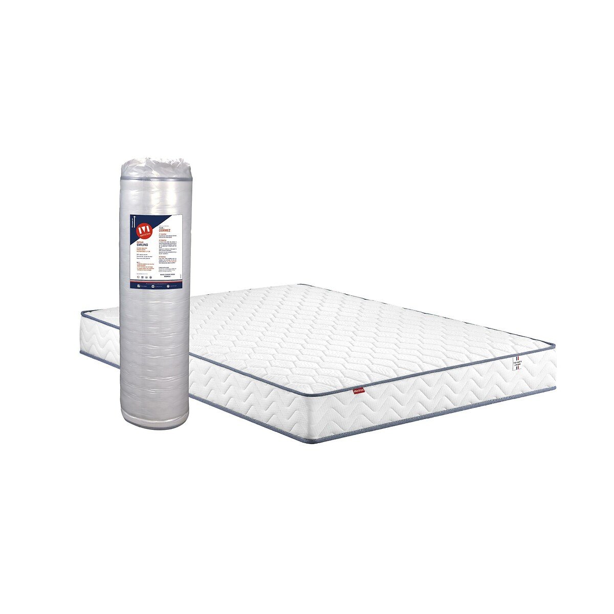 Matelas ressorts ensachés livré roulé, Smiling blanc, MERINOS