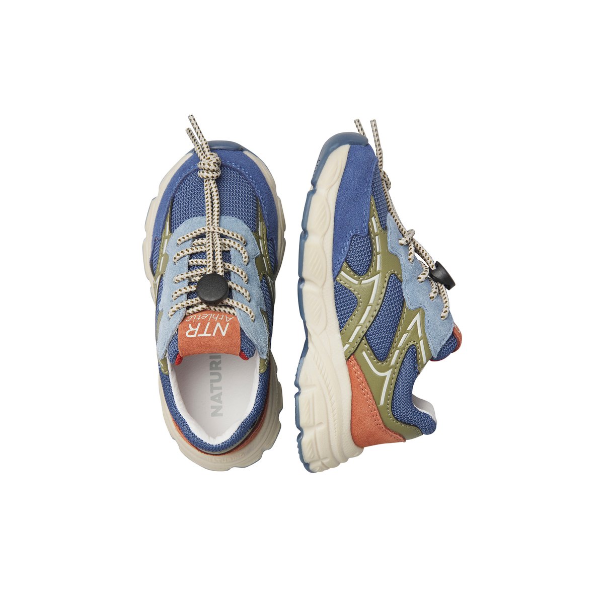 Sneakers en écopelle et tissu YAMBE. bleu-kaki, NATURINO