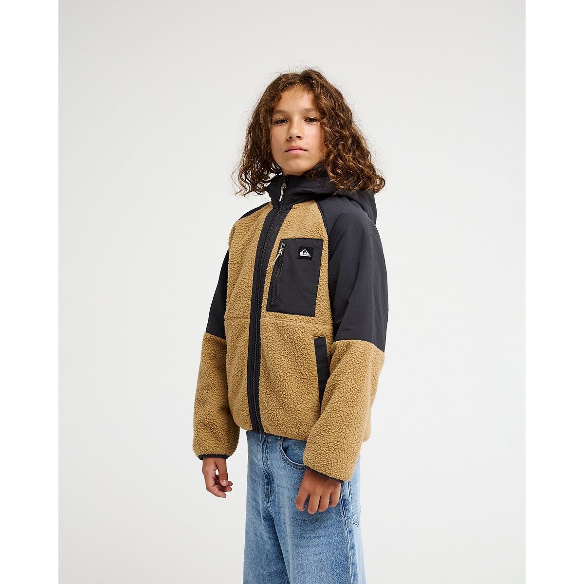 Veste polaire zippée avec capuche camel/bleu, QUIKSILVER