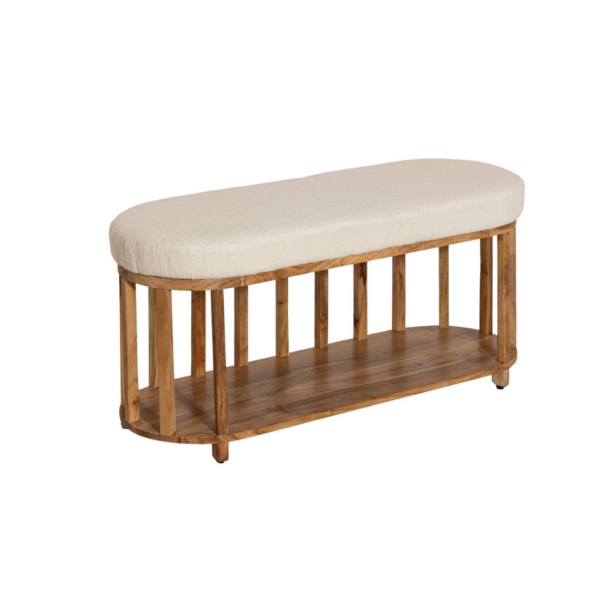 Banc en bois d'acacia et tissu ORANE bois clair, MADE IN MEUBLES
