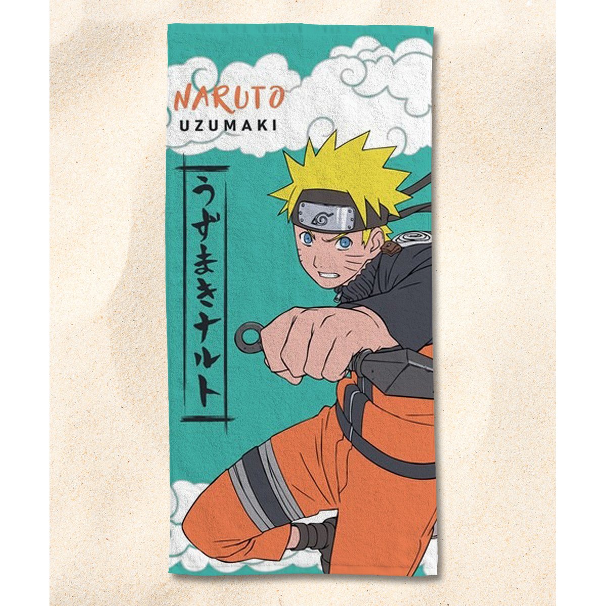 Serviette de plage coton, NARUTO UZUMAKI bleu, NARUTO SHIPPUDEN