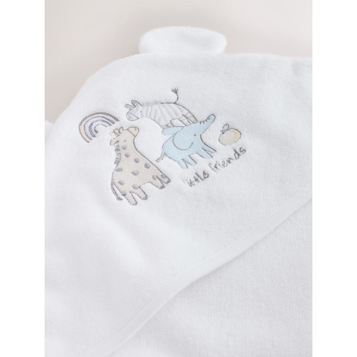 Serviette à capuche pour bébé animaux de safari blancs, NEXT