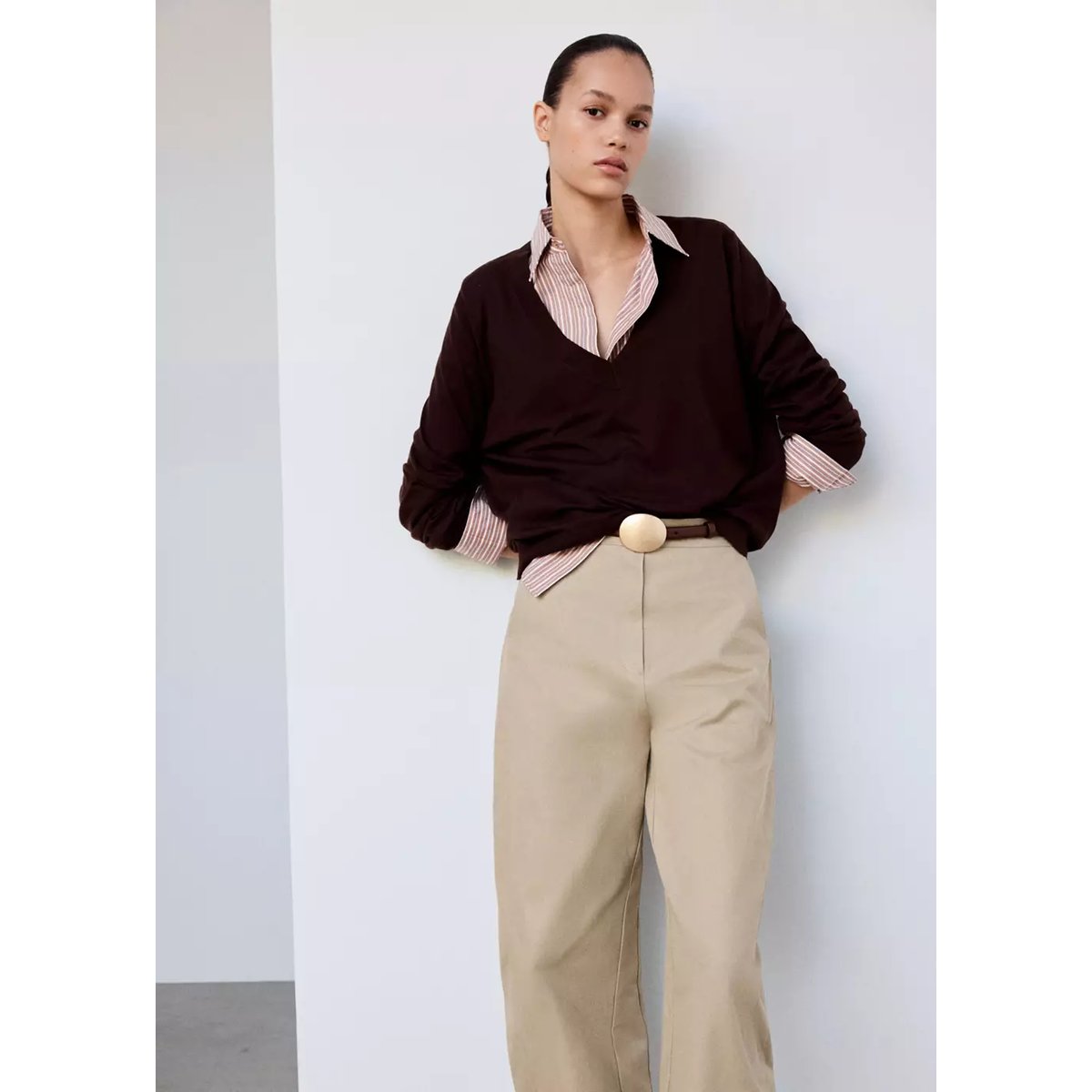Pantalon bouffant à pinces marron, MANGO