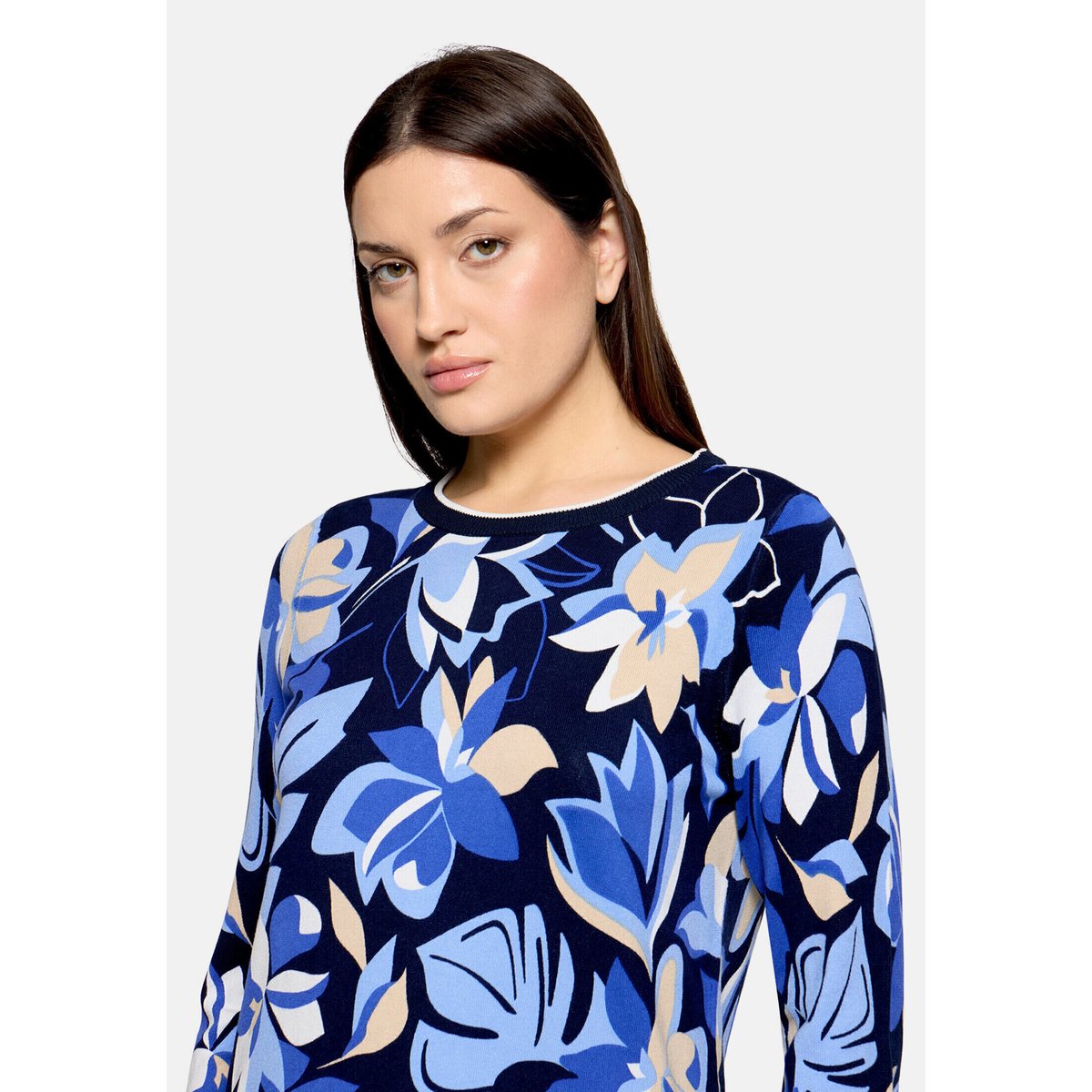 Pull-over en fine maille à imprimé à fleurs bleu foncé/bleu, BETTY BARCLAY
