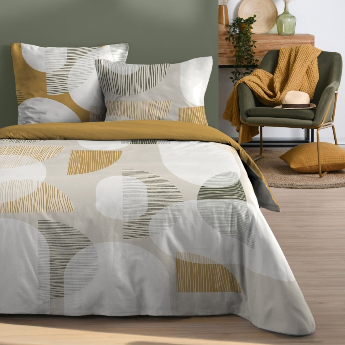 Housse De Couette 100% Coton 57 Fils + 2 Taies D'oreiller blanc, DECORATIE
