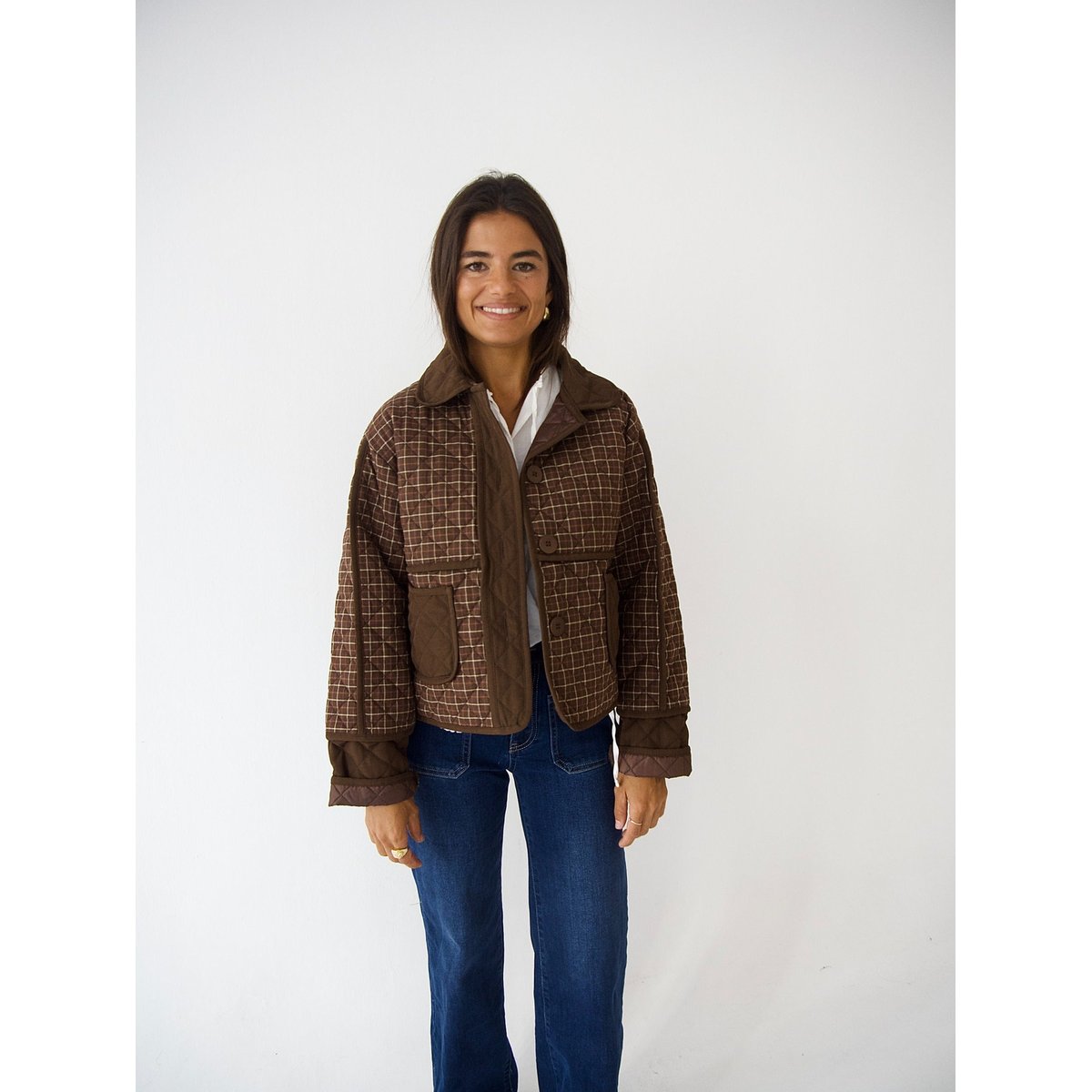 Veste carreaux grand col MILI marron, MINDTRAVELER