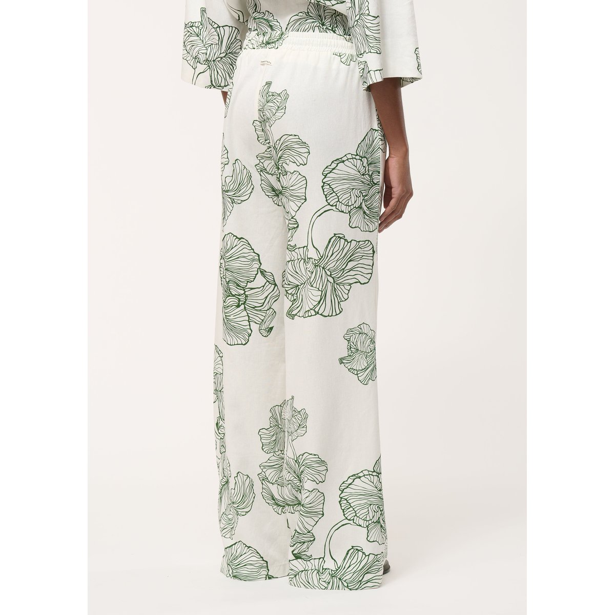Pantalon large lin imprimé off white/vert mousse, HUMILITY
