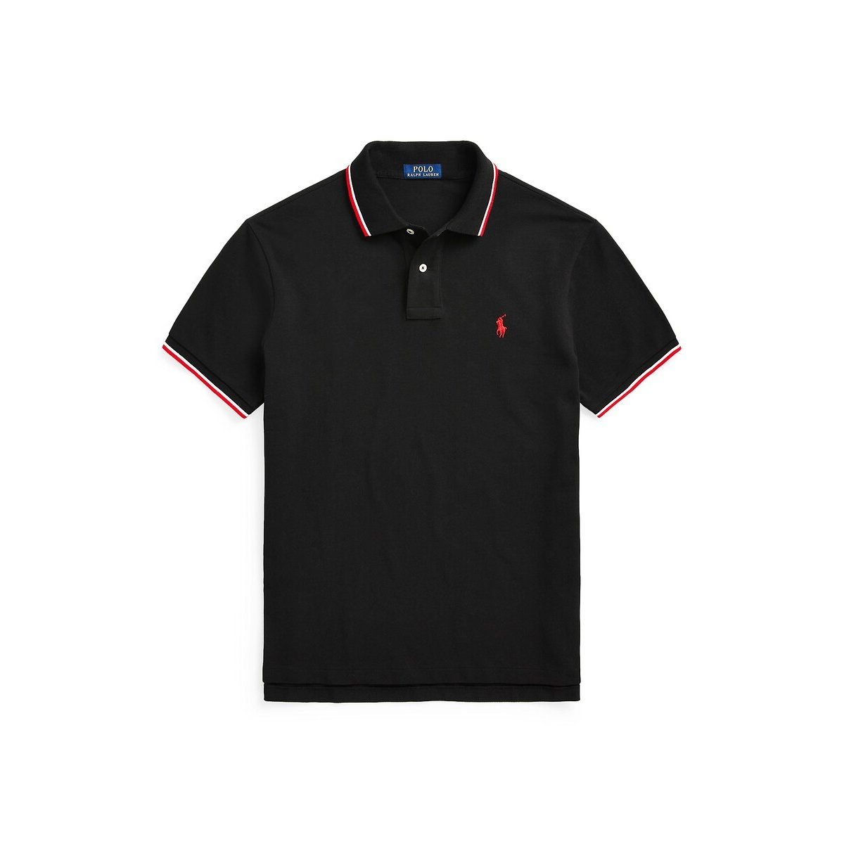Polo dritta custom fit in maglia piqué nero , POLO RALPH LAUREN